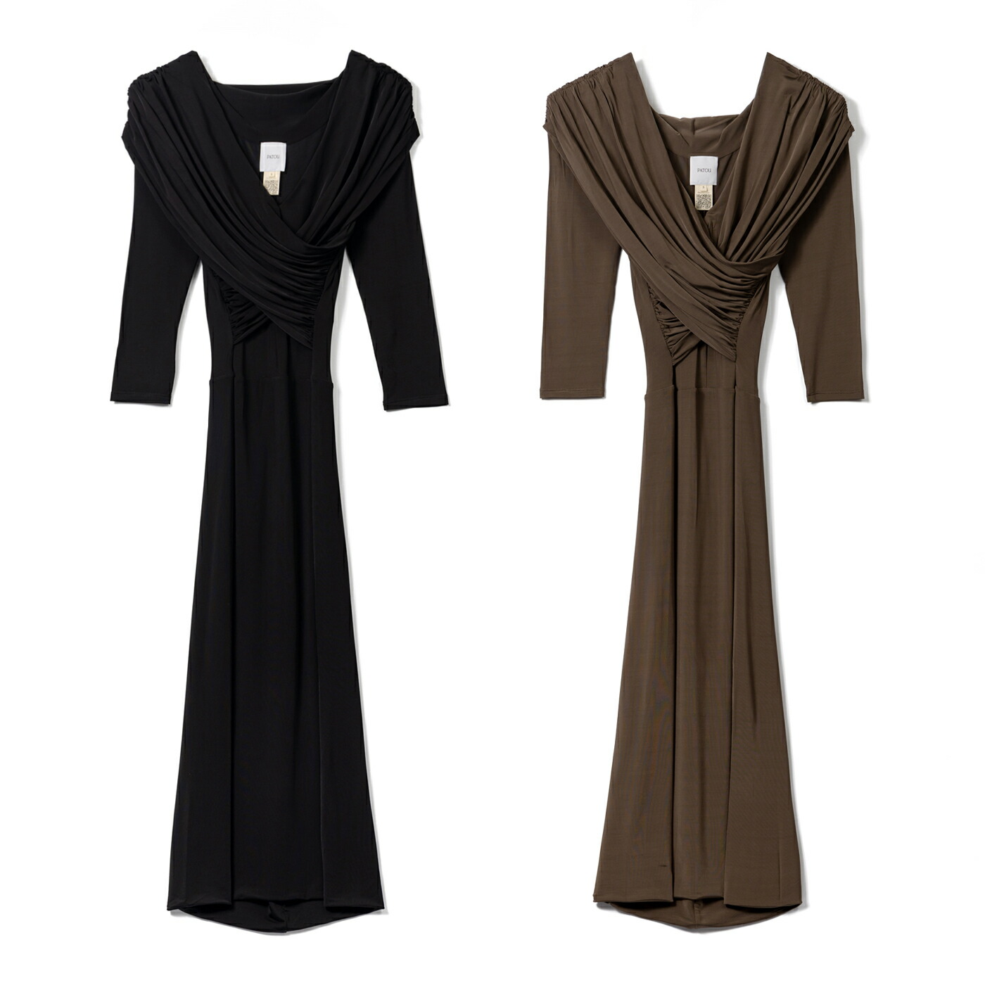 定価13万✨ PATOU ボウ ネックライン シルク ミディドレス マキシ丈 M 定価13万✨ PATOU ボウ ネックライン シルク ミディドレス マキシ丈 M