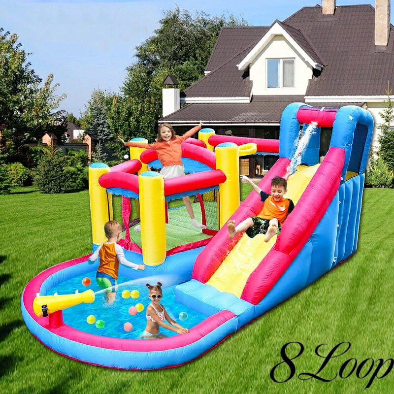 エアー遊具 折りたたみ 部屋遊び 室内遊具 バウンサー 子供 エア 送風機 エアブロー付き キッズハウス プレイハウス プール 滑り台付き エアー 遊具 全力部屋遊び アスレチック ウォータースライダー トランポリン 滑り台 すべり台 室内 折りたたみ|おしゃれ・可愛いピアス8Loop