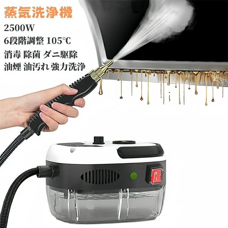 スチームクリーナー 高温 高圧 蒸気洗浄機 高温掃除機 ハンディ 小型 1L 2500W 110V 6段階調整 105℃ 消毒 除菌 ダニ駆除 消毒剤対応 窓掃除 キッチン周り 台所 キッチン エアコン 油煙 油汚れ 洗濯機 カー ホテル 浴室 お風呂掃除 キッチン清掃 ガスコンロ 換気扇 強力洗浄｜おしゃれ・可愛いピアス8Loop