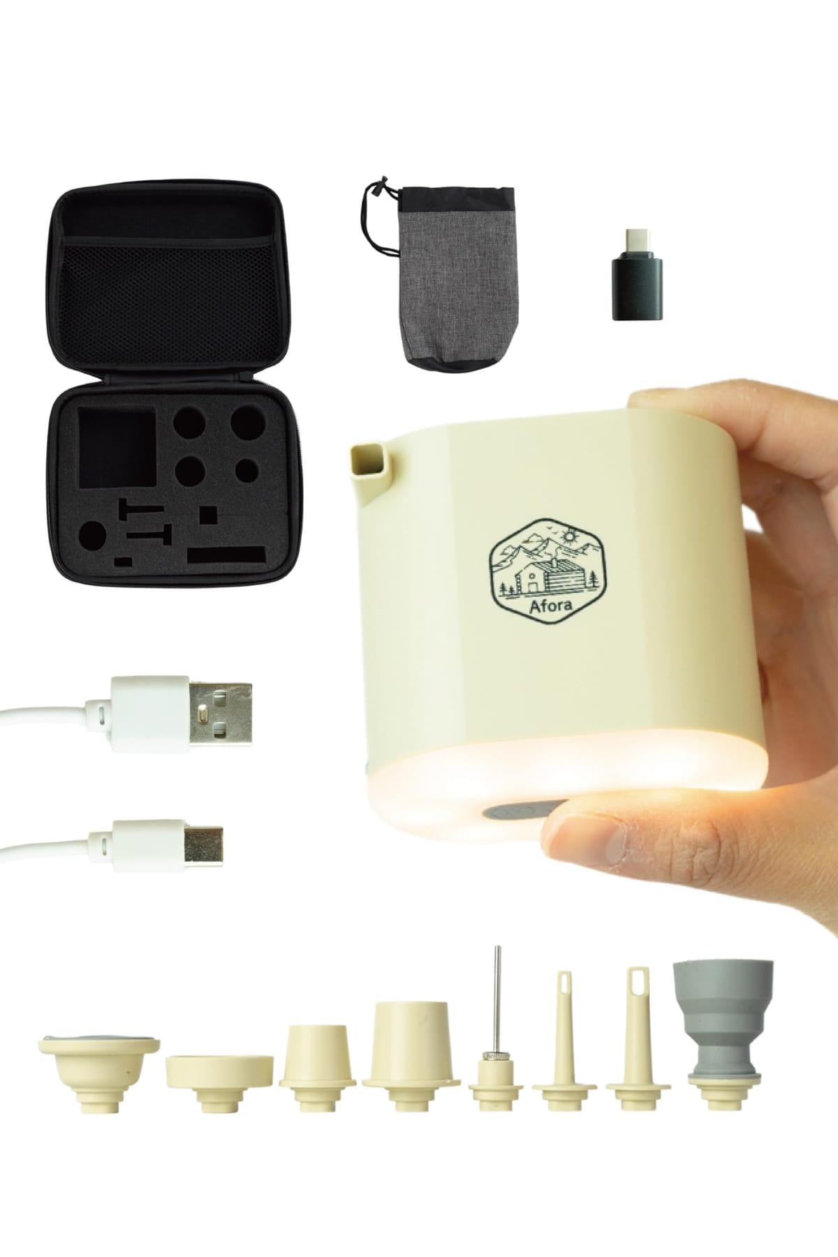 Afora ノブレスポンプ エアーポンプ 電動 空気入れ 空気抜き 1360mAh USB 充電式 日本語説明書 専用ケース付き