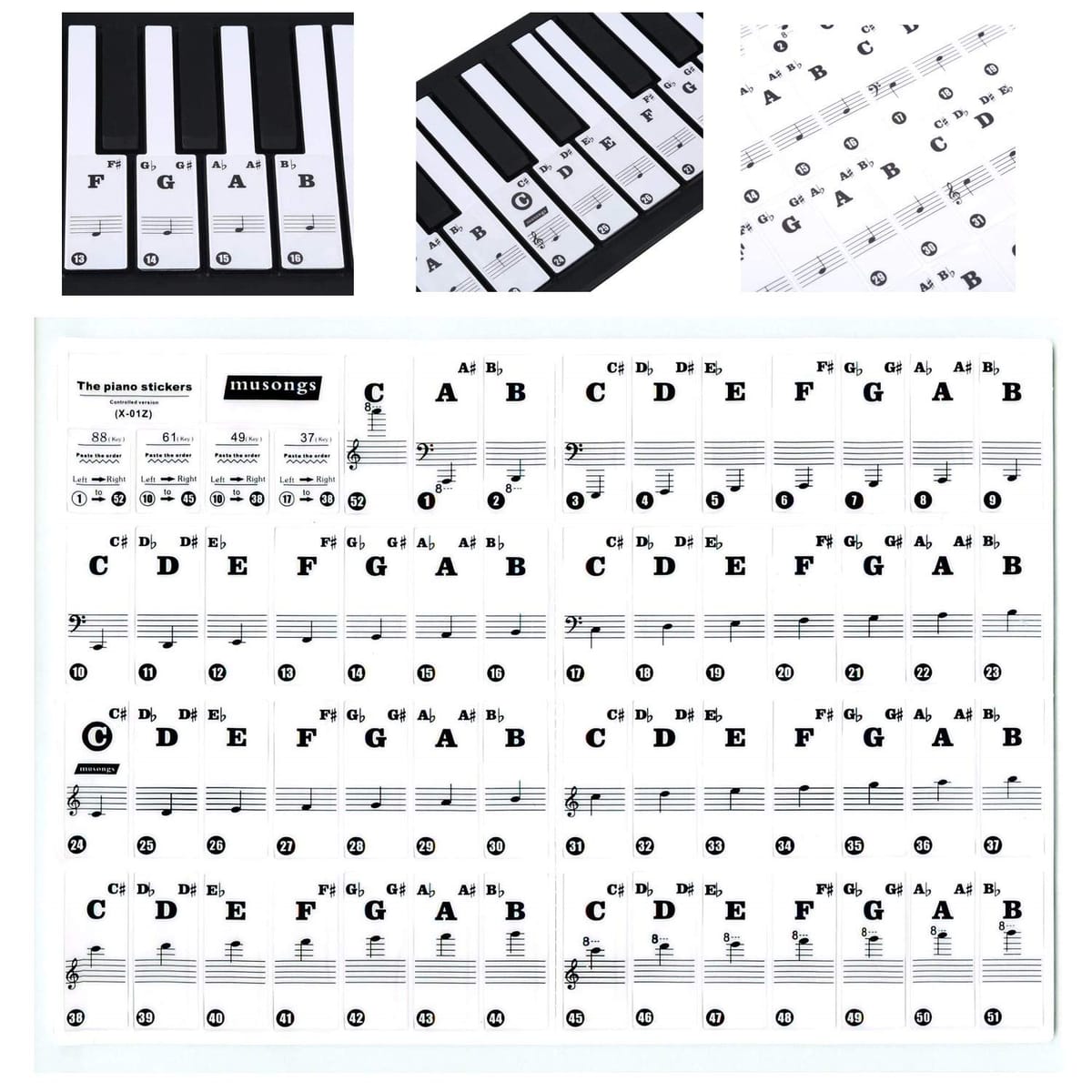 【楽天市場】XPデザイン ピアノ キーボード ステッカー 楽譜 譜面 音符 シール 88/61/49/37 鍵盤：Web shop 8tail