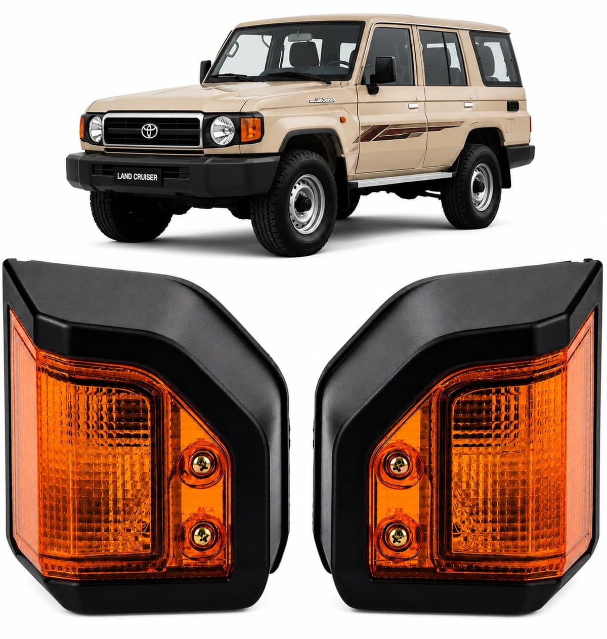 [1Off craft]トヨタ ランドクルーザー 70系 ウィンカーカバー 70シリーズ ランクル 外装パーツ 再販 アクセサリー 汎用 左右セット 耐久性 防塵 防錆 傷防止 ドレスアップ カスタム 交換用 カー用品 保護カバー 社外品｜Web shop 8tail