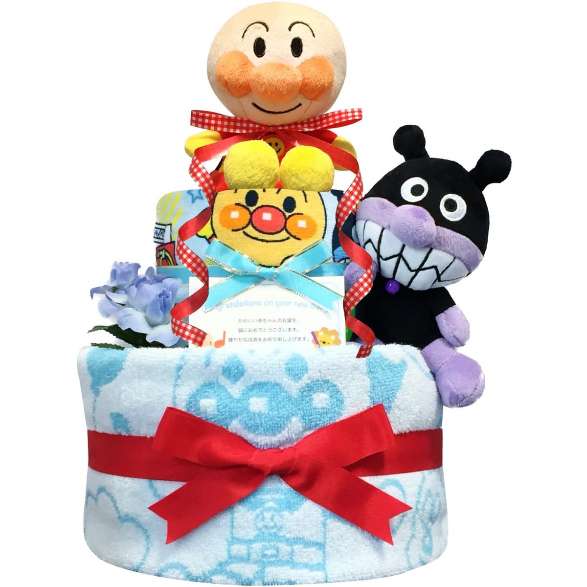 KanonBabys アンパンマンとバイキンマンの御襁褓西洋菓子 ダイパーケーキ ２段 (食麺麭蝦蟇口S22枚 お坊っちゃん 生み出すこと祝い事用)