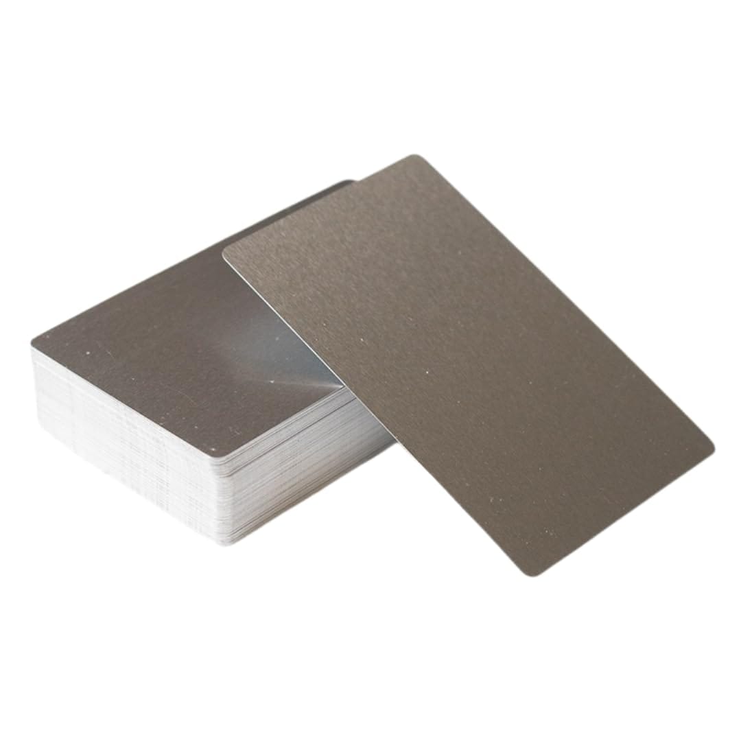 ateena 名刺カード 名刺作成 用紙 無地カード 金属 アルミ レーザー 彫刻 刻印 加工 50枚 100枚セット (シルバー, 50枚)画像