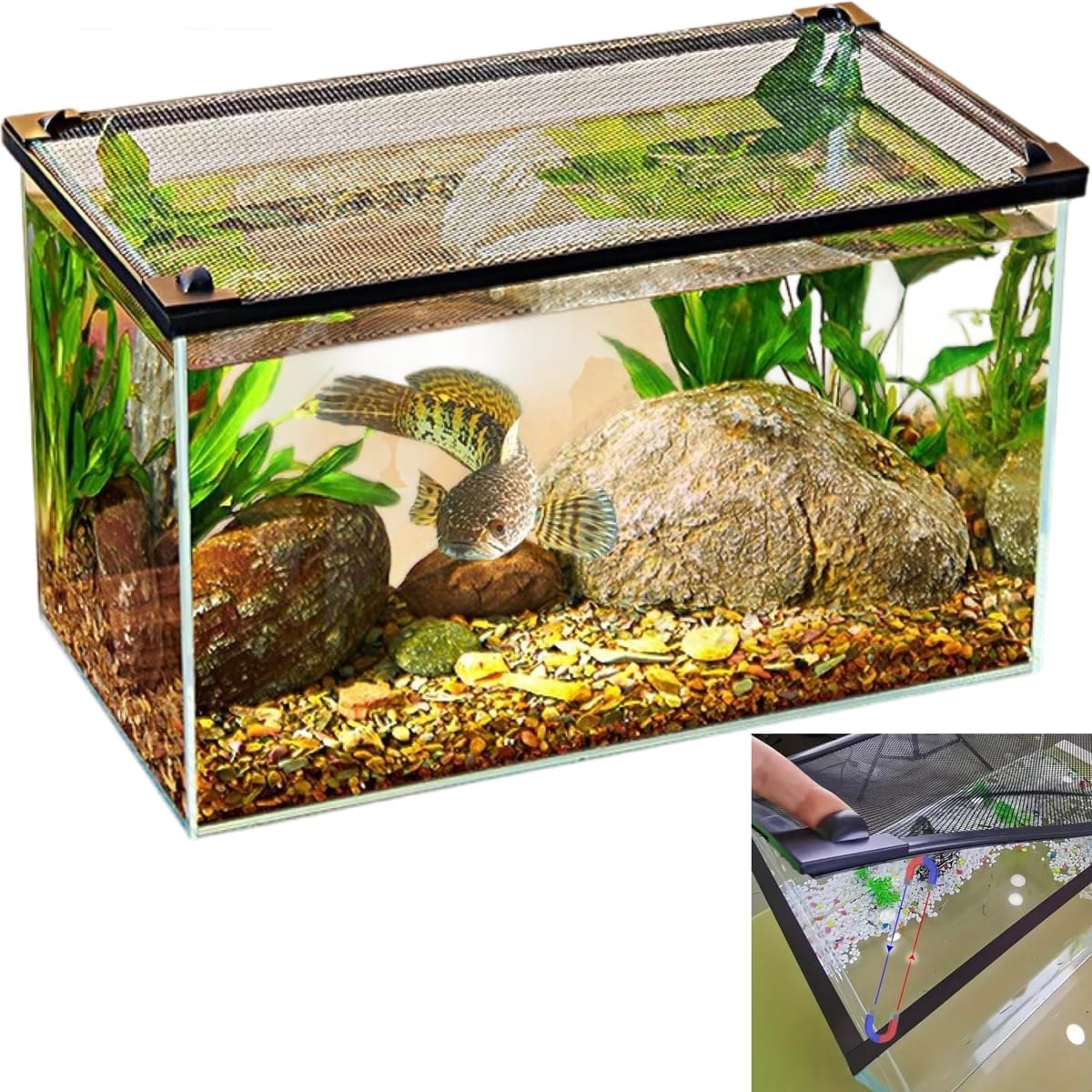 楽天市場】マグネット式 水槽カバー 飛び出し防止 メッシュ ネット