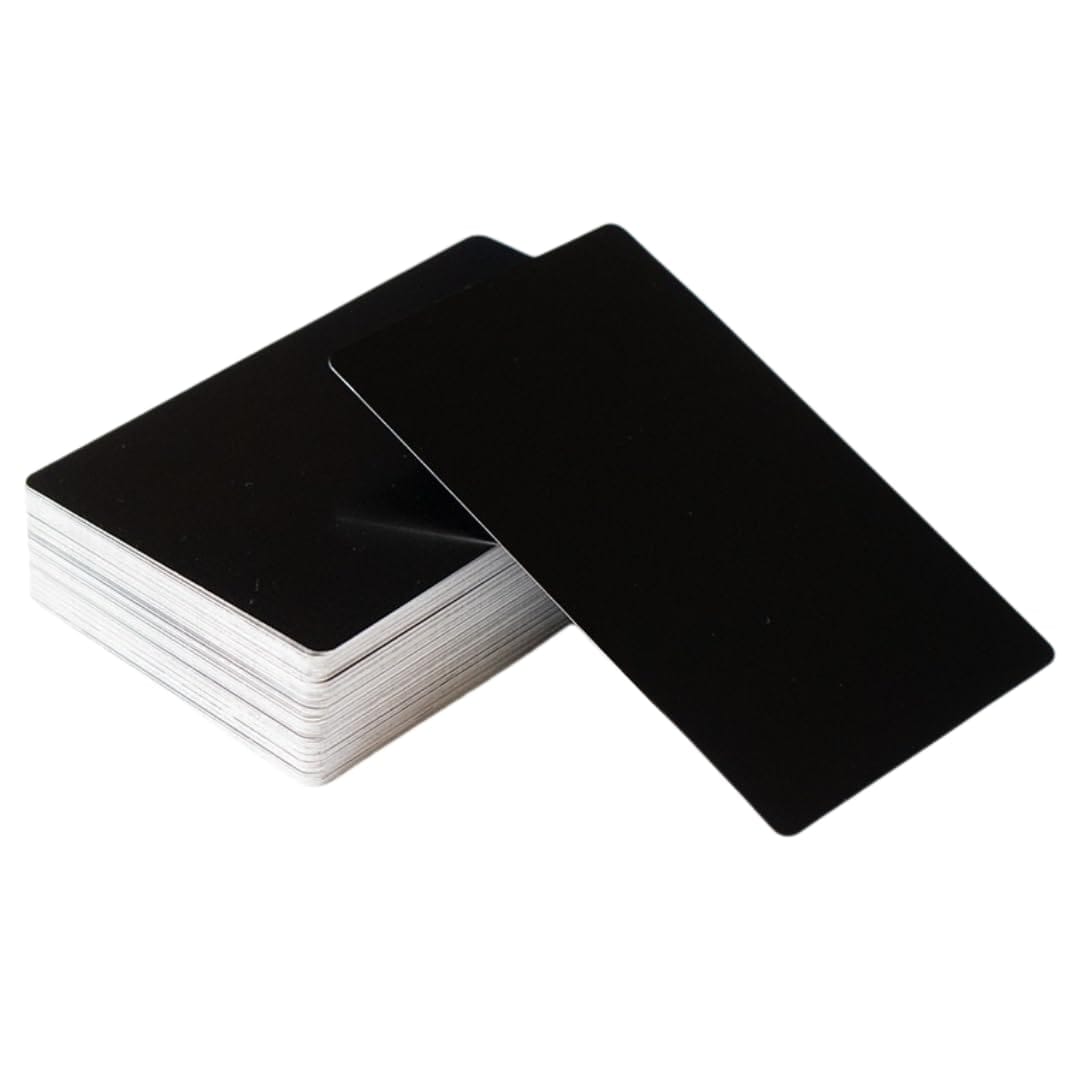ateena 名刺カード 名刺作成 用紙 無地カード 金属 アルミ レーザー 彫刻 刻印 加工 50枚 100枚セット (マットブラック, 50枚)画像