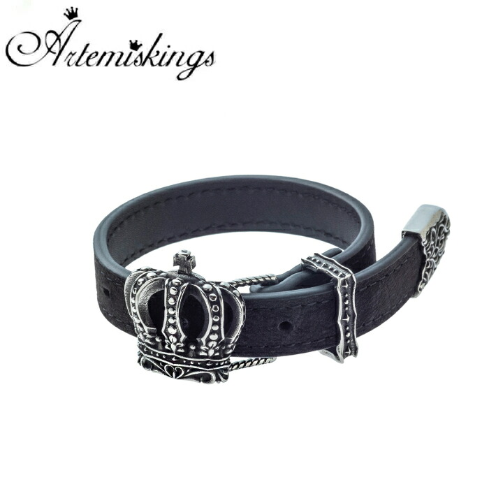 ユニセックス レザーブレスレット クラウン アクセサリー ステンレス【Artemis Kings アルテミスキングス】クラウンレザーブレスレット AKB0030 Crown leather クラウン 王冠 ブランド ゴシック
