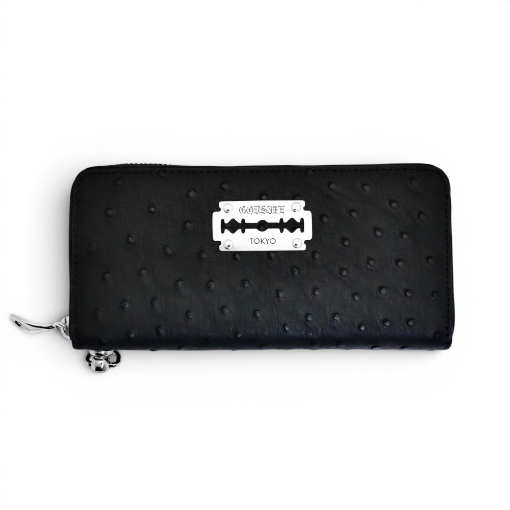 金入れ 長金入れ ロングウォレット メンズ 本革 被せ蓋【GODSIZE 天道様大きさ】GODSIZE OSTRICH LEATHER ROUND ZIP LONG WALLET / オーストリッチレザー ラウンドジップロングウォレット