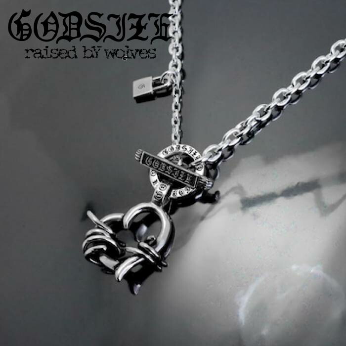 【GODSIZE 天道様大きさ】CHAIN NECKLACE T-BAR [THORNY HEART ] / ソーニーハートT赤ちょうちん首飾り マンテル 首飾り T赤ちょうちん首飾り ハート形 しろがね色付属品