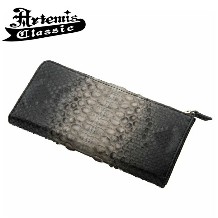 紙入れ 長紙入れ メンズ パイソン 差し上げ物【Artemis Classic アルテミスクラシック】L字スリムグレーパイソンロングウォレット メンズ ACW0022 パイソン