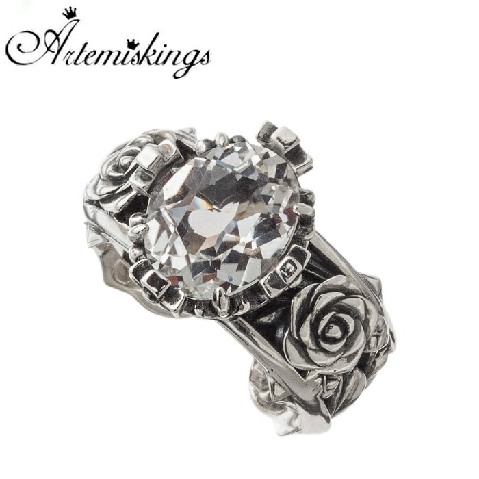 メンズ レディース リング 王冠 クラウン 薔薇 ローズ 唐草 シルバーアクセサリー シルバー【Artemis Kings アルテミスキングス】トパーズローズリング ホワイトトパーズ AKR0063 フリーサイズ リング 指輪 ブランド|シルバーアクセサリー925広島