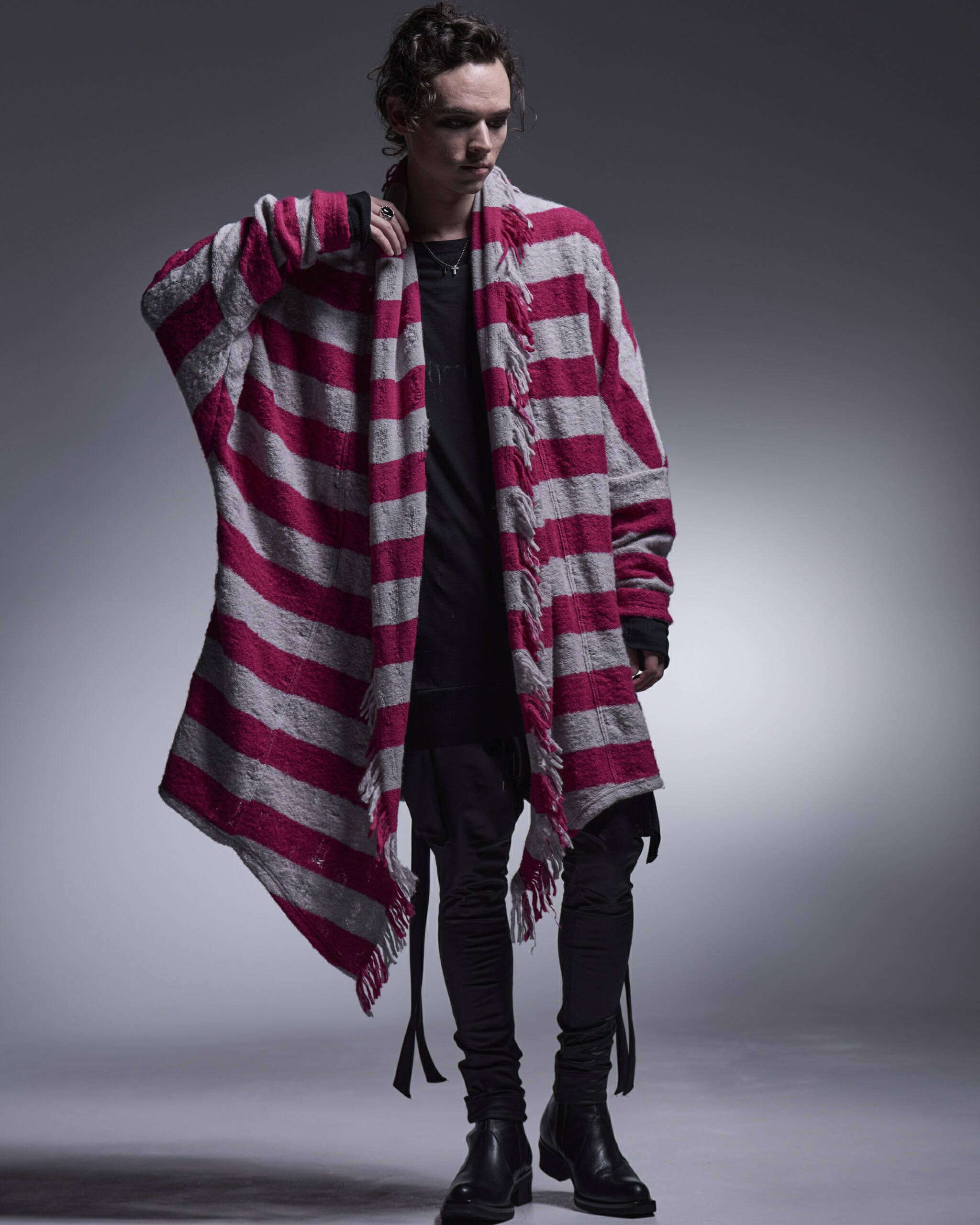 【kiryuyrik キリュウキリュウ】 KU-HT60-150 Dolman Fringe Cardigan Border 2色詳しく述べる