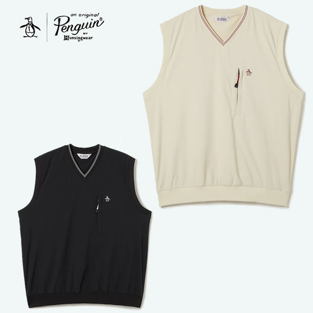 【即納】Penguin by Munsingwear ペンギン バイ マンシングウェア UTILITY NYLON RIPSTOP VEST ユーティリティ ナイロン リップストップ ベスト  BEIGE ベージュ  BLACK ブラック プルオーバー Vネック メンズ  ゴルフ 秋冬ゴルフ 【正規取扱店】 ギフト プレゼント 贈り物
