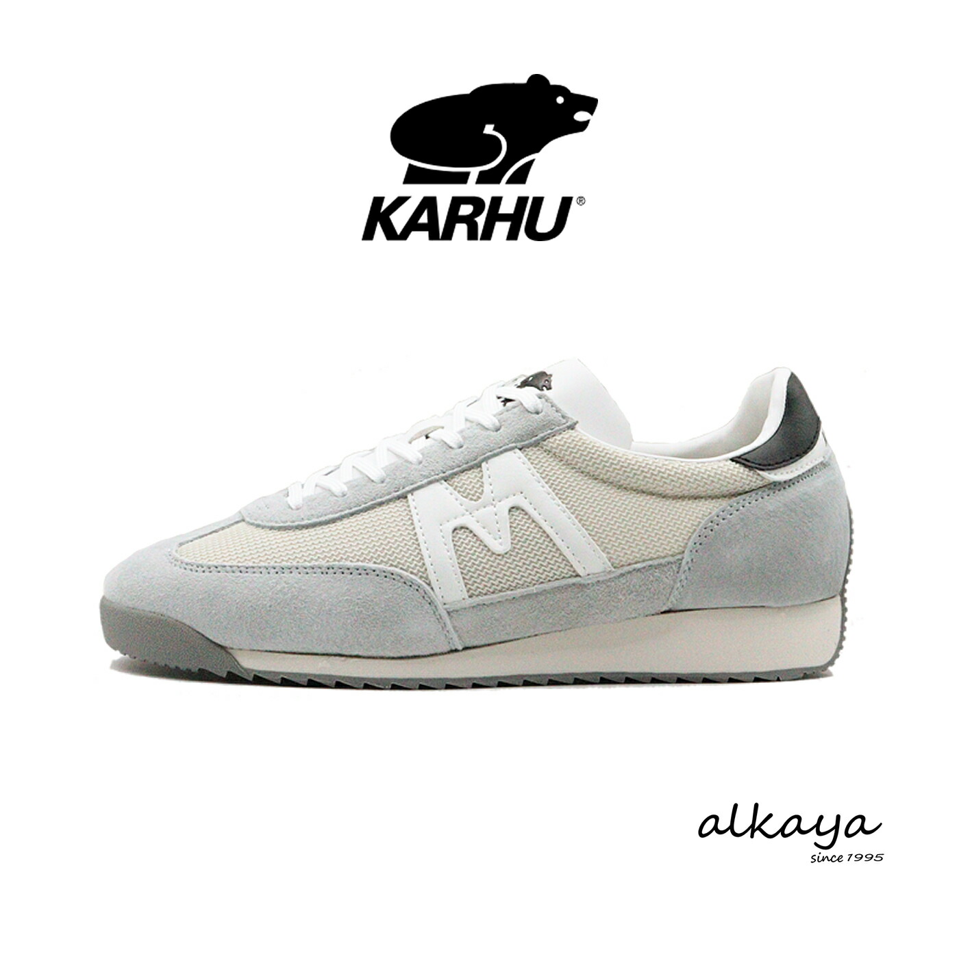 ★7/21-26限定！P最大38倍！＆最大100％ポイントバック！？ 返品交換送料無料 KARHU カルフ MESTARI メスタリ DAWN BLUE / BRIGHT WHITE ドーンブルー/ブライトホワイト 靴 スニーカー グレー ホワイト レトロランニング シューズ メンズ レディース｜アルカヤ靴店