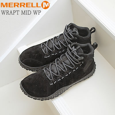 ★4/6-11限定！ポイント最大38倍！要エントリー！MERRELL メレル メンズ レディース WRAPT MID WATERPROOF ラプト ミッド ウォータープルーフ BLACK/BLACK ブラック/ブラック 靴 スニーカー アウトドア コンフォート シューズ ベアフット 防水 ギフト プレゼント 贈り物