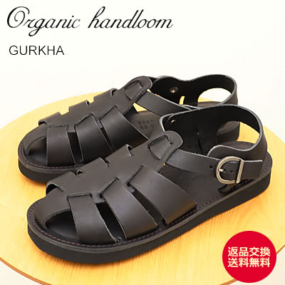 ★4/6-11限定！ポイント最大38倍！要エントリー！【返品交換送料無料】Organic handloom オーガニックハンドルーム GURKHA グルカ BLACK ブラック メンズ レディース シューズ アウトドア コンフォート レザー サンダル オフィス 事務所 室内 国産 日本製
