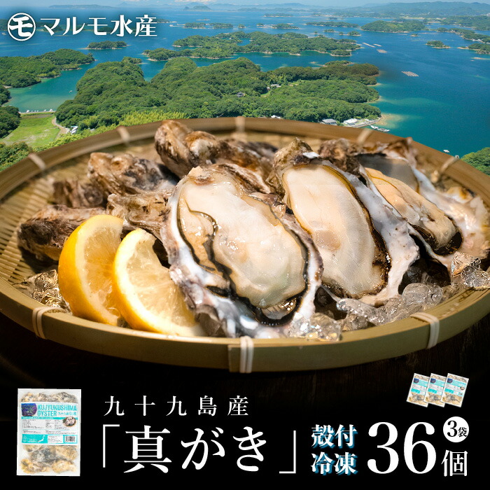 冷凍 殻付き真牡蠣(生食可) 3袋 36個 九十九島産 産地直送 長崎 長期保存［プロトン冷凍 グレーズ処理 UV殺菌済］ギフト お歳暮 海のミルク 焼きガキ カキフライ お取り寄せ 開け方ガイド付【送料無料】マルモ水産 [真がき/真ガキ]