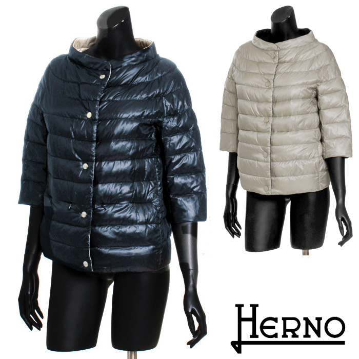 【楽天市場】送料無料 HERNO ヘルノ リバーシブルダウンジャケット ショート丈 スタンドカラー 7分袖で華奢見せ ウルトラライトダウンで