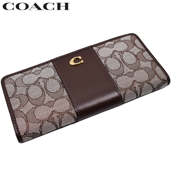 COACH コーチ職 長銭入れ OAK MAPLE/赤銅色系 CCC98  エッセンシャル か細い ウォレット・シグネチャー ジャカード コーチ職 銭入れ レディース コーチ職 長銭入れ なめし革 本革 コーチ職 長銭入れ レディース 新作