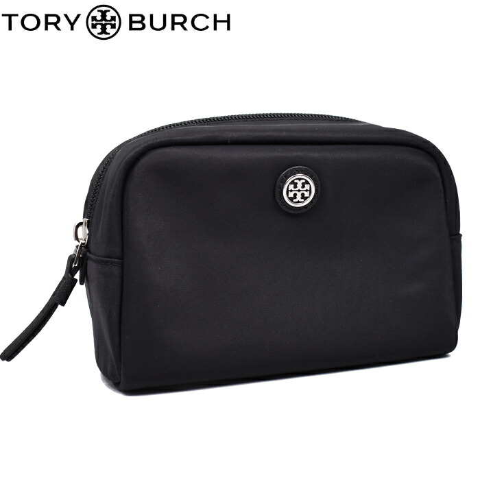 TORY BURCH トリーバーチ コスメポーチ かざり付ける合切袋 BLACK/黒いこと VIRGINIA CURVED COSMETIC CASE  トリーバーチ 合切袋 159800 レディース ナイロン 小入れもの 小物の申し合わせに