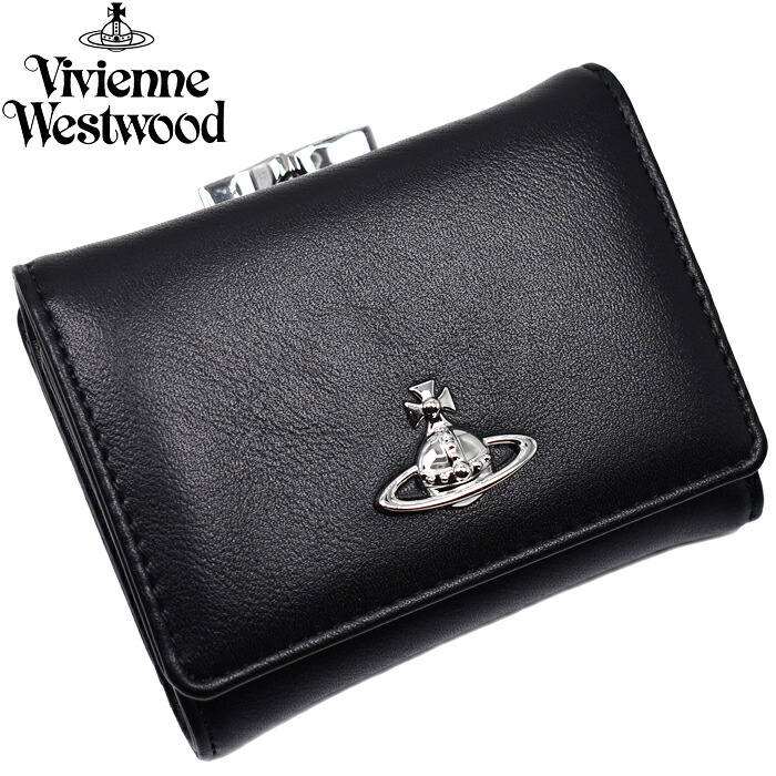 Vivienne Westwood ヴィヴィアンウエストウッド 三つ折り金入れ  スムースレザー 金入れ金入れ ガマ口 5115002MW S0026 黒いこと SMALL FRAME WALLET ヴィヴィアン 金入れ ミニ金入れ ヴィヴィアン 金入れ 金入れ