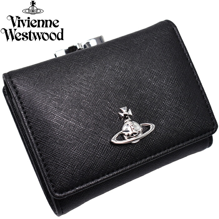 Vivienne Westwood ヴィヴィアンウエストウッド 三つ折り財布 サフィアーノレザー がま口財布 ガマ口 5115002MW S0021 ブラック SMALL FRAME WALLET ヴィヴィアン 財布 ミニ財布 ヴィヴィアン 財布 がま口