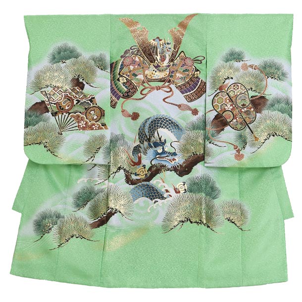 【レンタル】単衣産着 レンタル 夏用産着 お宮参り 祝着 ４点セット 着物 長襦袢 帽子 よだれかけ お守り 男の子レンタル産着 男児産着 レンタル 着物レンタル danjiubugi suhdanjiubugi 緑色 K008