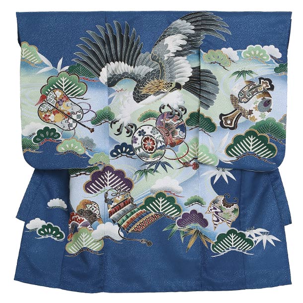 【レンタル】単衣産着 レンタル 夏用産着 お宮参り 祝着 ４点セット 着物 長襦袢 帽子 よだれかけ お守り 男の子レンタル産着 男児産着 レンタル 着物レンタル danjiubugi suhdanjiubugi 青色 K010