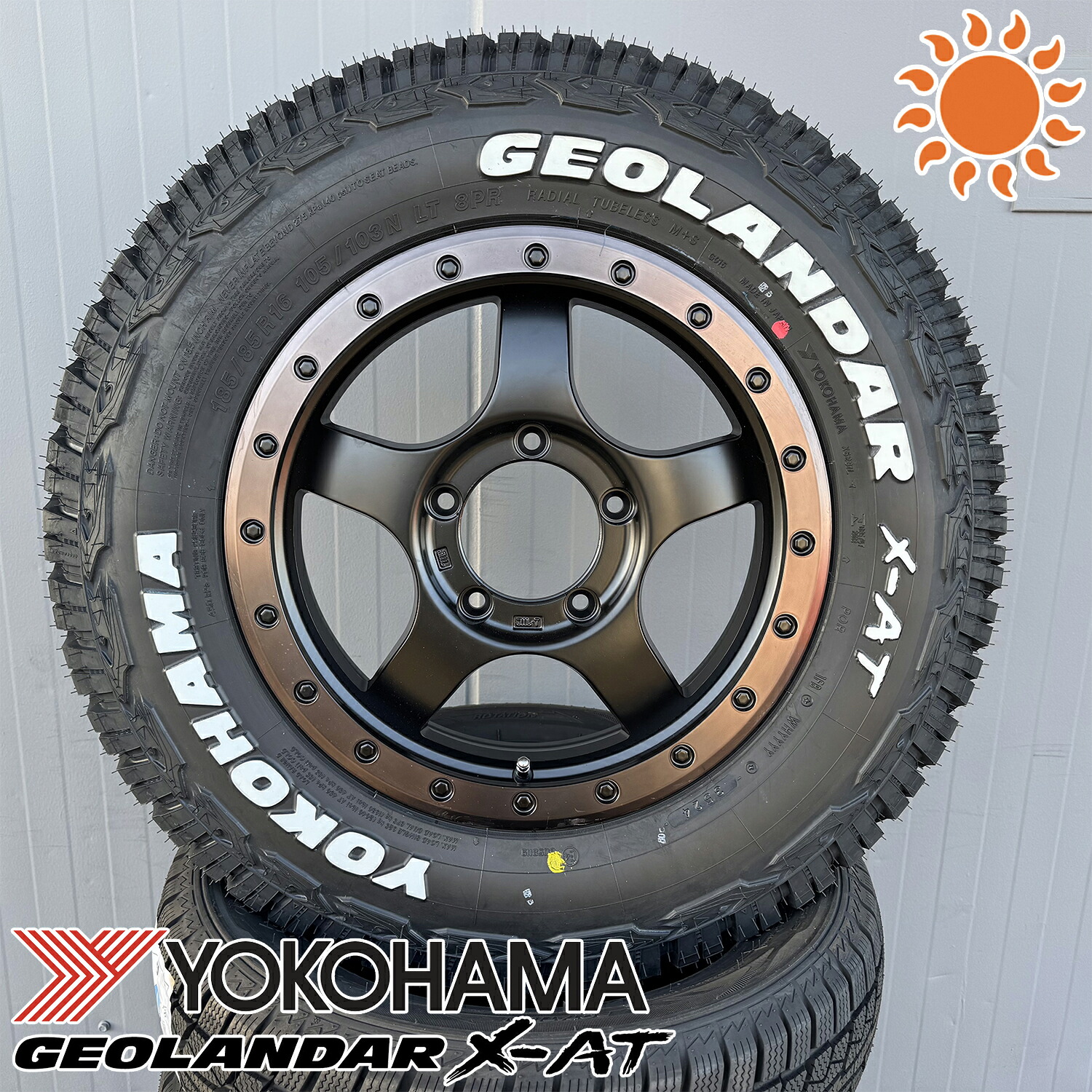 ジムニー JB64 JB23 タイヤホイール 4本組 タイヤホイールセット 1台分 16インチ ヨコハマ ジオランダー X-AT 185/85R16 ホワイトレター BountyCollection BDX05 マッドブラック/スモークリム ジムニーカスタム サマータイヤセット