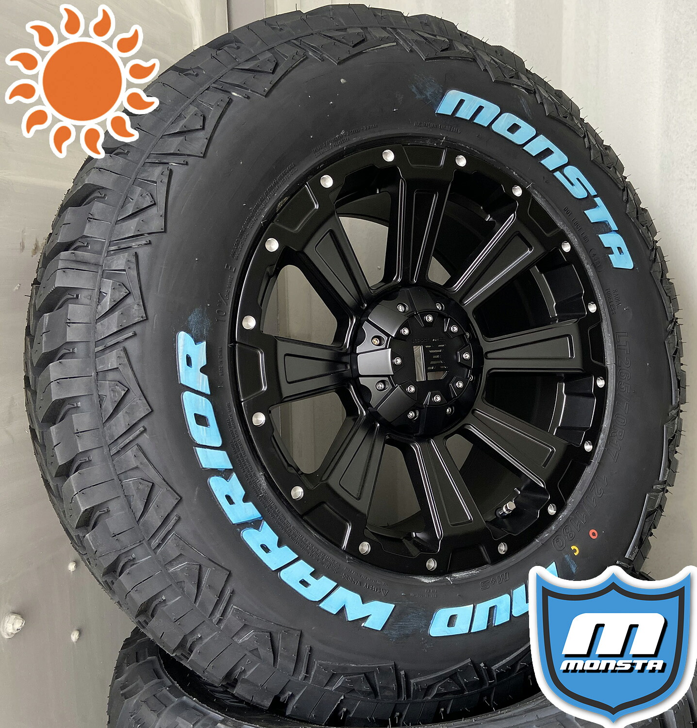 夏タイヤセット 4本組 ランドクルーザー300系(GX,AX,VX,ZX,GRスポーツ)17インチ タイヤホイールセット 4本セット 1台分 MONSTA MUDWARRIOR 265/70R17 ホワイトレタータイヤ LEXXEL DeathRock レクセルホイール デスロック ノーマル車高対応 マッドタイヤ|Auto Craft WAT