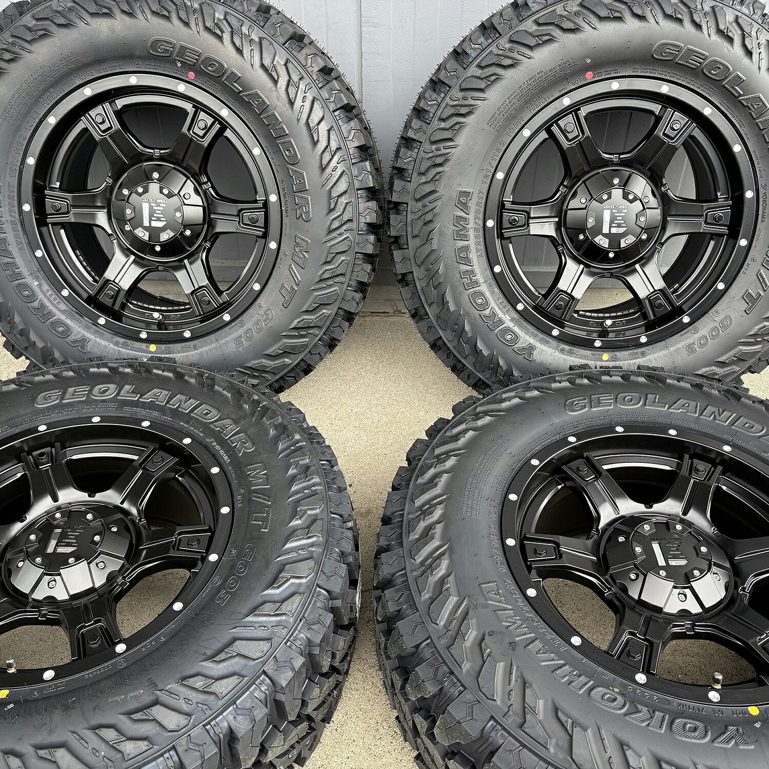 【新品4本セット】プラド ハイラックス サーフ FJクルーザー H3 17インチ LEXXEL レクセルホイール OutLaw アウトロー ヨコハマ ジオランダー MT G003 265/70R17 285/70R17 マッドタイヤ|Auto Craft WAT