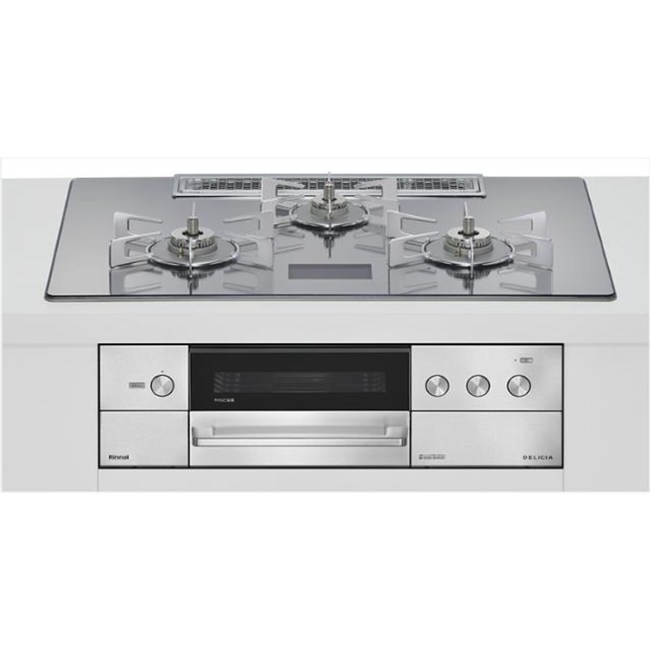 リンナイ ガスコンロ RHS72W38M13VCSTW 13A 都市ガス ビルトインコンロ 幅75cm DELICIA(デリシア) 強火力(左・右) プラチナミラーD ザ・ココット付属 ガス コンロ|アサヒデンキ 店