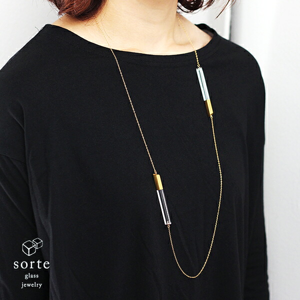 【ポイント10倍!18日0:00~26日23:59まで】『ソルテグラス ロングネックレス SGJ-303-CG sorte glass jewelry』ネックレス ロング ガラス ゴールド 金 透明 手作り 作家 関野ゆうこ シンプル 繊細 日本製|a.depeche アデペシュ
