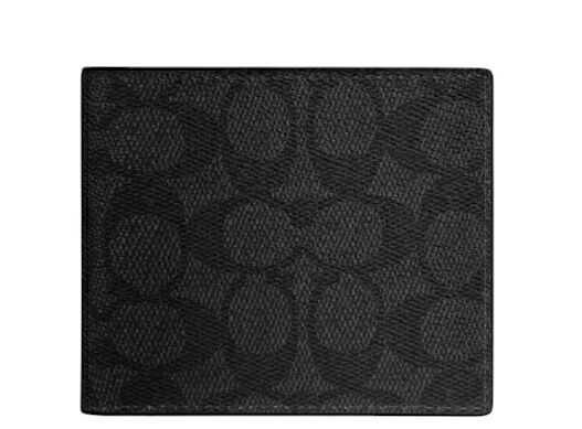 COACH CY406 CQ BKCOIN WALLETコーチ コイン ウォレットアウトレット 二折小銭財布シグネチャー コーテッド キャンバスカーフレザーチャコールグレー/ブラック|ブランドショップ ア・ドマーニ