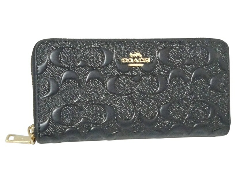 COACH F53834JIP WALLET OUTLETコーチ ラウンドファスナー長財布アウトレット シグネチャー メタルロゴ付PVCコーテッド キャンバスカーフレザーブラック&times;ゴールド｜ブランドショップ ア・ドマーニ