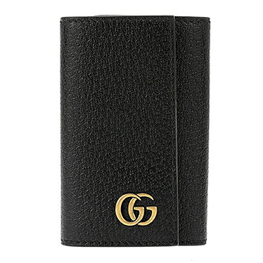 GUCCI 435305-DJ20T-1000 GG MARMONTグッチ GGマーモント 6連キーケースカーフスキンレザー 黒いこと×アンティークゴールド