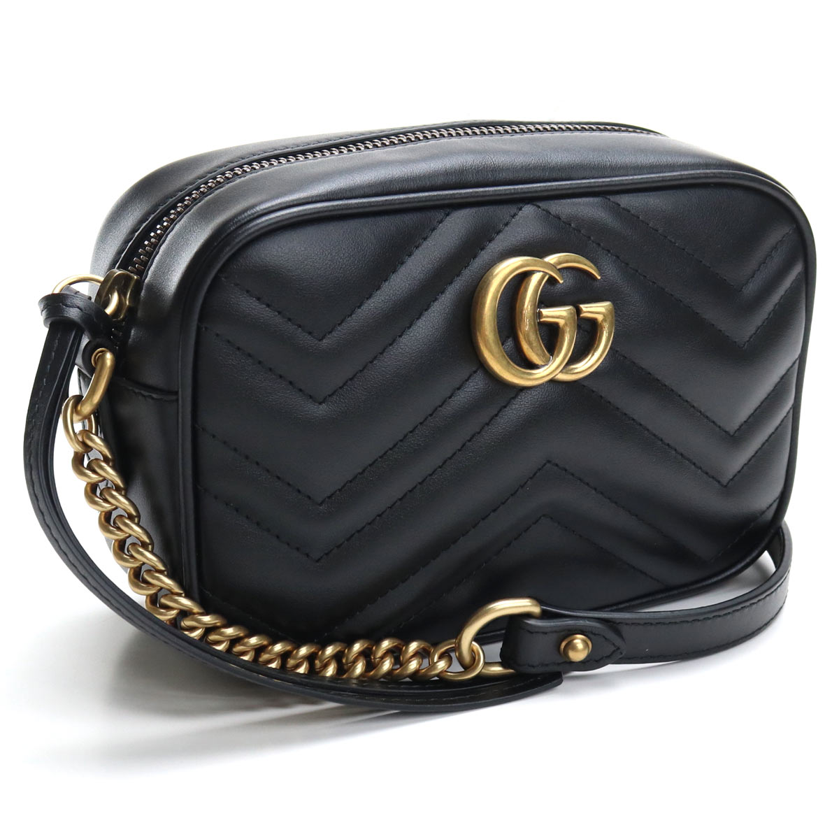 GUCCI 448065-DTD1T-1000GG MARMONTグッチ ショルダーバッグキルティングシェブロンレザーブラック&times;ゴールド※取寄品｜ブランドショップ ア・ドマーニ