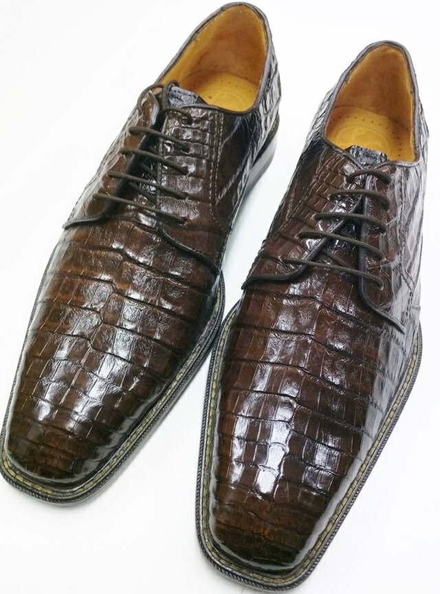 CUADRA 0E1FWFW CAIMAN MENS SHOESクアドラ カイマンレザー（ワニ革）メンズシューズ外羽飾り気のない 暗然たる赤銅色×黒いこと
