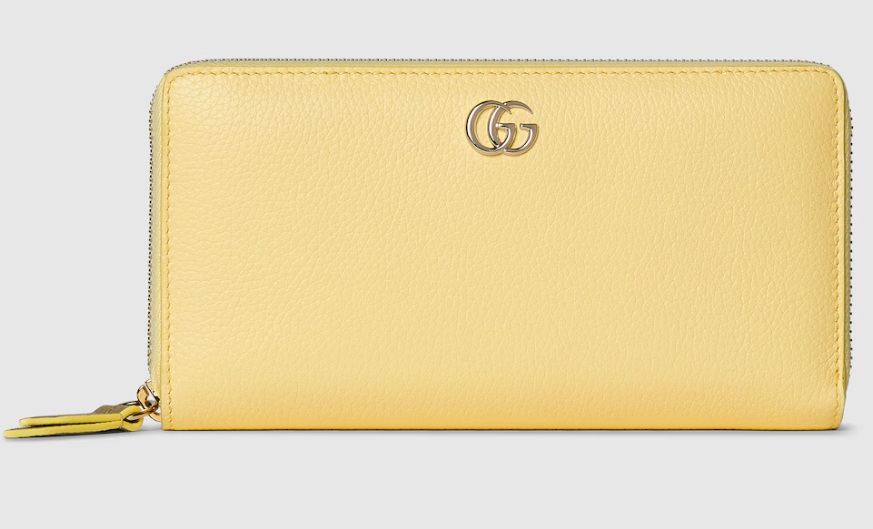 GUCCI 456117-AAFXL-7543 グッチ ダブルG バイカラー ジップアラウンドウォレット ラウンドファスナー長財布 レザー ライトイエロー×トープ×ライトゴールド