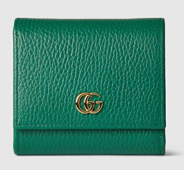 GUCCI 598587-CAO2G-3146 グッチ ダブルG バイカラー ミディアムウォレット 二折財布ファスナー小銭入付 レザー グリーン×ペールグリーン×ゴールド