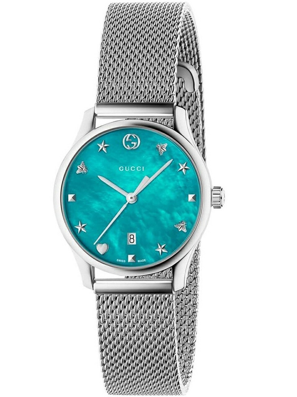 GUCCI YA126582 G-TIMELESS LADIES  WATCHSAPPHIRE TURQUIOSE MATHER OF PEARL DIALSIVER MESH BRACELETグッチ G-ひと休み受け答え レディースウオッチサファイア ターコイズマザーオブパールダイヤルシルバーメッシュブレスレット※取寄品