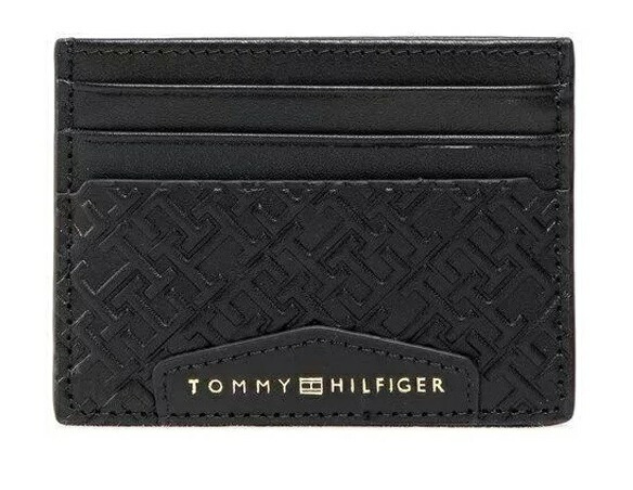 TOMMY HILFIGER AM0AM10240-0GJ-BK PREMIUM LEATHER MONOGRAM トミー ヒルフィガー カードケース 名刺入 カーフスキンレザー ブラック×ゴールド