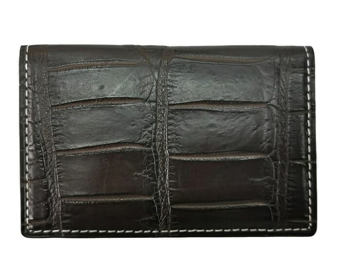 QUATTRO GATTI 8177 DARKBROWNCROCODILE CARD CASEクアトロガッティ クロコダイルカードケース ホワイトステッチ入クロコダイル×カーフレザーダークブラウン×キャメル×ホワイト※正規代理店取寄商品|ブランドショップ ア・ドマーニ