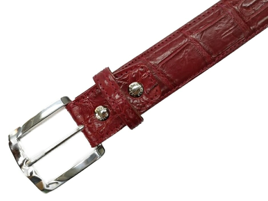 QUATTROGATTI 1718 RED CROCODILE BELTクアトロガッティ クロコダイル ベルト（ワニ革&times;ヌメ革）レッド&times;シルバー100cmmまで対応（カット可能）ベルト幅35mm ※正規代理店取寄商品｜ブランドショップ ア・ドマーニ