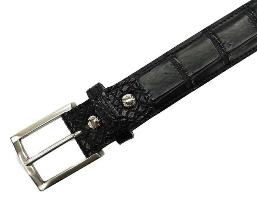 QUATTROGATTI 1718 BLACK CROCODILE BELTクアトロガッティ クロコダイル ベルト（ワニ革&times;ヌメ革）ブラック&times;シルバー100cmmまで対応（カット可能）ベルト幅35mm ※正規代理店取寄商品｜ブランドショップ ア・ドマーニ