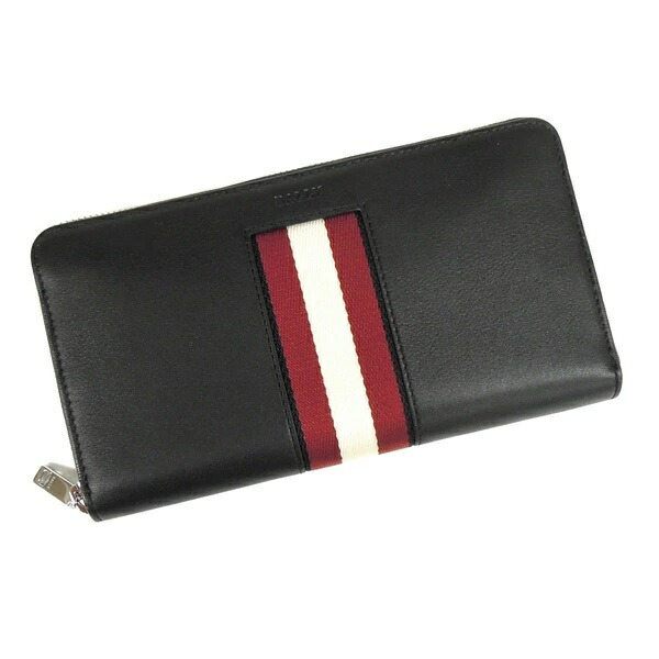 BALLY BALEN.HP/100 6232125バリーラウンドファスナー長札入れ御釣り入付なめし革黒いこと×赤いこと×白いこと バッグ・小物・ブランド雑貨-財布・ケース