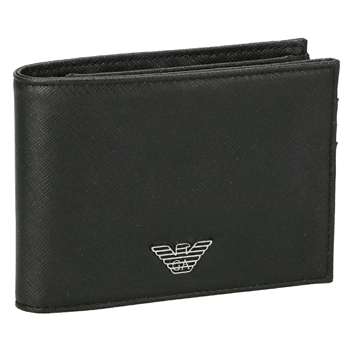 EMPORIO ARMANIY4R165-Y138E-81072エン急性灰白髄炎 アルマーニ二折紙入れ御釣り入付練りあわせるなめし革×ポリエステル黒いこと×しろがね色