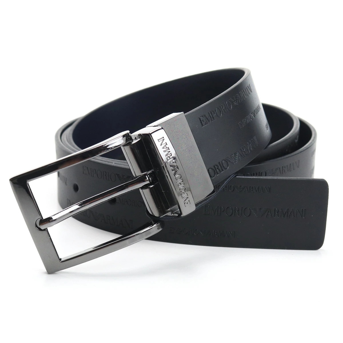 EMPORIO ARMANIY4S426-YTU5J-88045エン急性灰白髄炎 アルマーニメンズ ストリンガシステム相応うリヴァーシブル ベルトカーフレザーブラック×ダークネイビー×鵞鳥金属元素