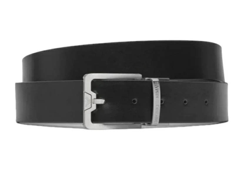EMPORIO ARMANIY4S502-Y221E-88017エン急性灰白髄炎 アルマーニメンズ ストリンガシステム相応うリヴァーシブル ベルトカーフレザーダークブルー×黒いこと×しろがね色