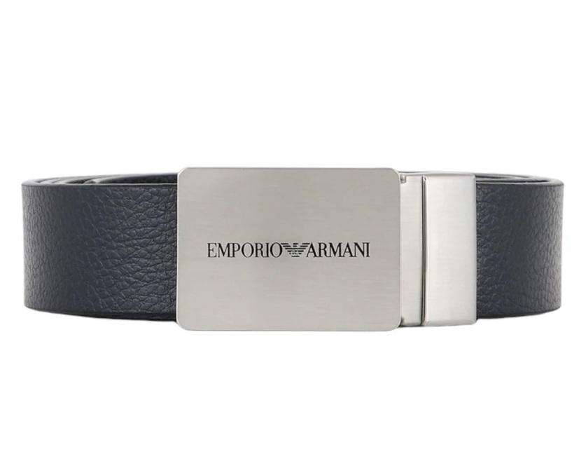 EMPORIO ARMANIY4S563-Y737E-88017エン急性灰白髄炎 アルマーニメンズ ストリンガシステム相応うリヴァーシブル ベルトカーフレザーダークネイビー×黒いこと×しろがね色